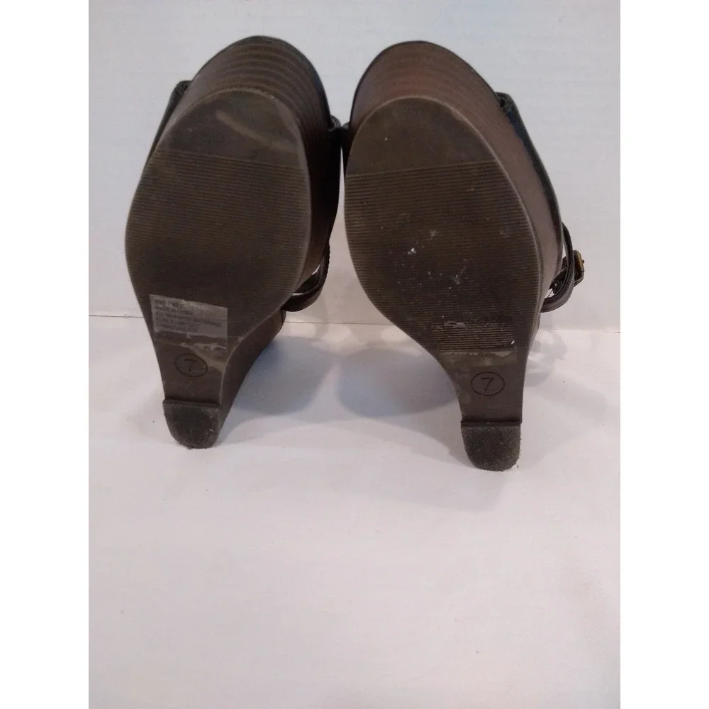 Candies Macao Platform Wedge‎ Sandals Black Peep Toe T Strap Y2K Goth Date Night